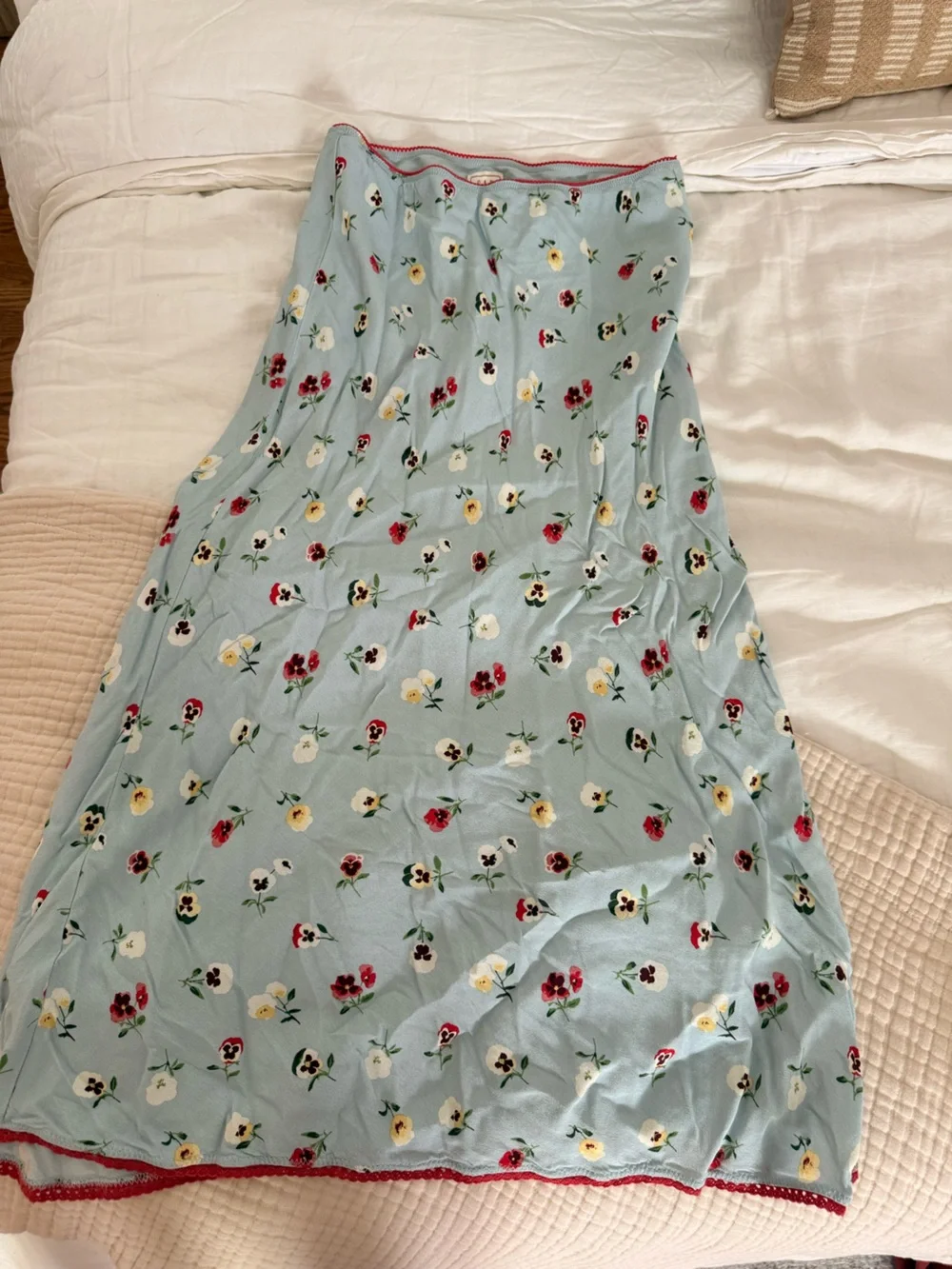 Light Blue Floral Midi Slip Top + Skirt with Red Trim from Gap x Doen